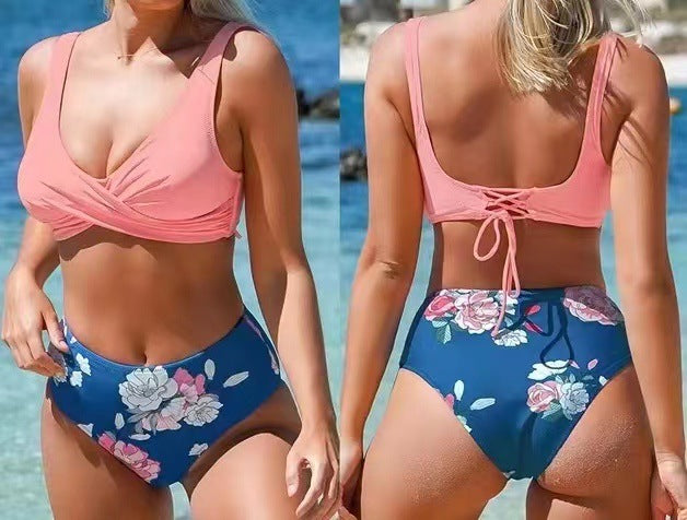 Swimsuit Women Sexy Bikini Tie-Up Gathered Three-Point Slimming Two-Piece Triangle ins Resort Hot Spring Swimwear