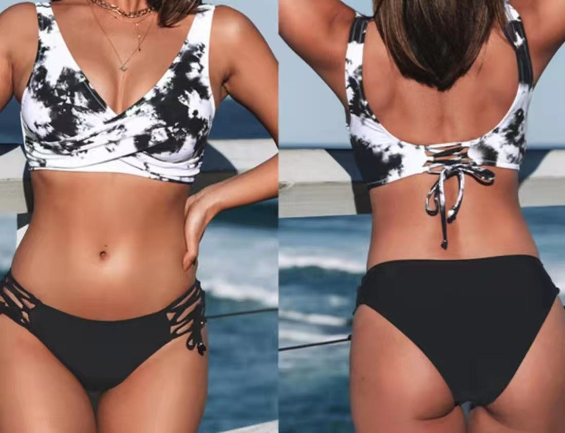 Swimsuit Women Sexy Bikini Tie-Up Gathered Three-Point Slimming Two-Piece Triangle ins Resort Hot Spring Swimwear