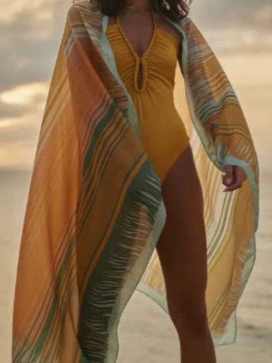 Golden Sunset One-Piece Swimsuit & Cover-Up Set – Radiate Confidence & Elegance