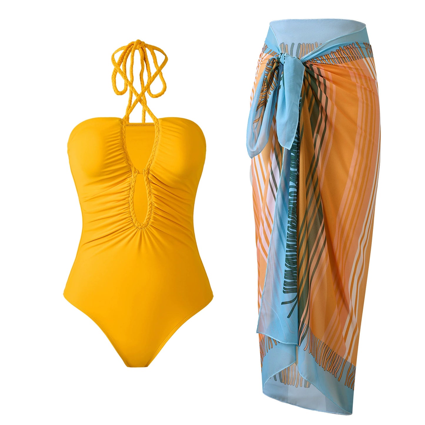 Golden Sunset One-Piece Swimsuit & Cover-Up Set – Radiate Confidence & Elegance