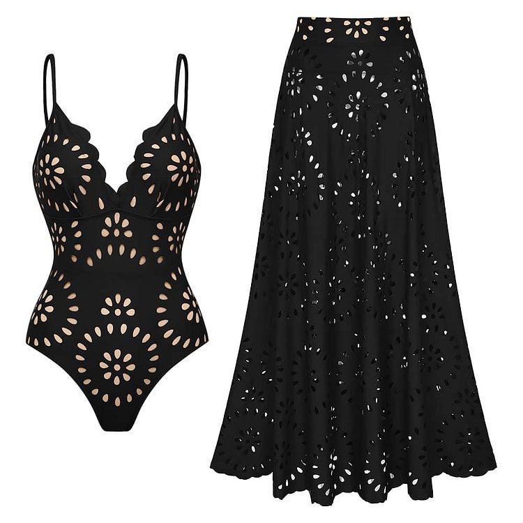 Sexy Laser-Cut Lace Two-Piece Swimsuit Set