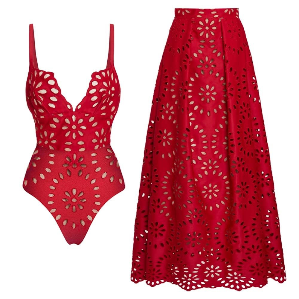 Sexy Laser-Cut Lace Two-Piece Swimsuit Set